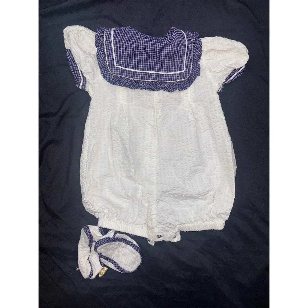 Punky's Kidz USA Baby Girls Sailor Romper & Booties 2-Piece Set seersucker 0-3M